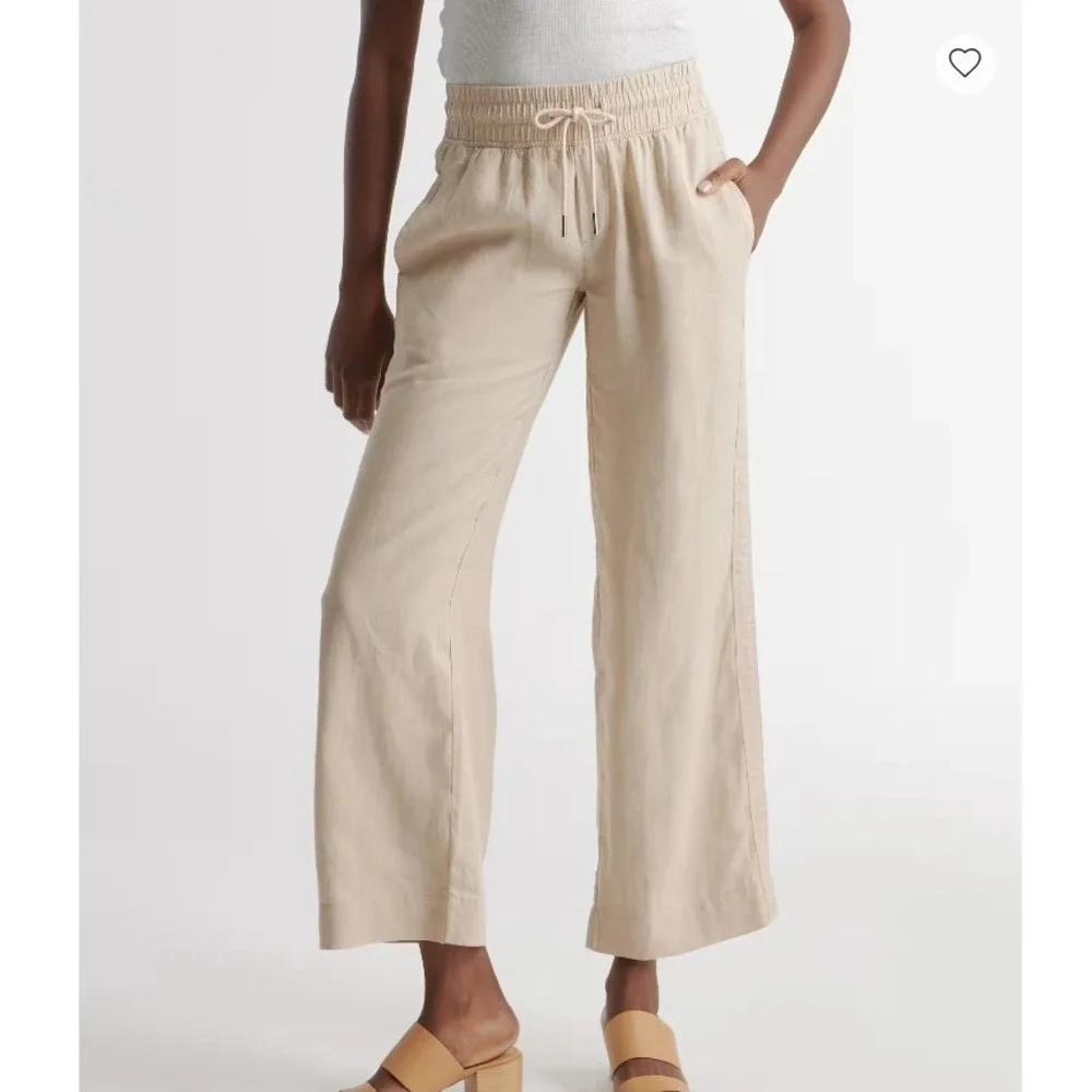 Quince Women 100% European Linen Wide Leg Pants Driftwood Tan Large